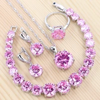 925 silver bridal jewelry kit pink cubic zirconia jewelry sets for women earringpendantnecklacebraceletring