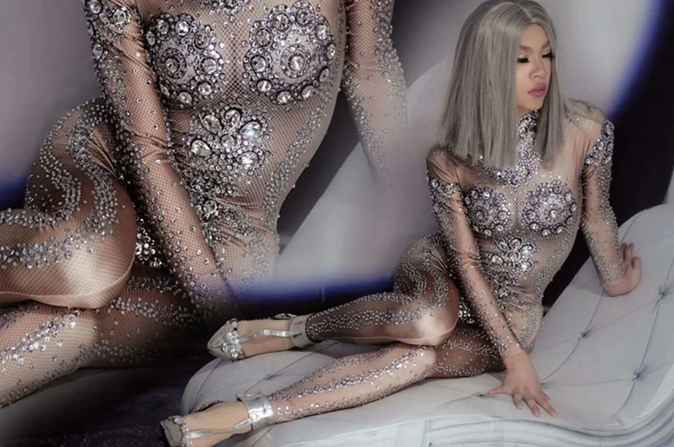 Новый блестящий серебристый комбинезон Стразы сексуальные леггинсы боди с