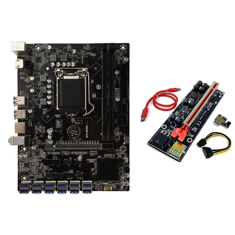 Материнская плата B250C BTC Miner + карта подъема 009S Plus улучшенная версия 12xpcie на USB3.0