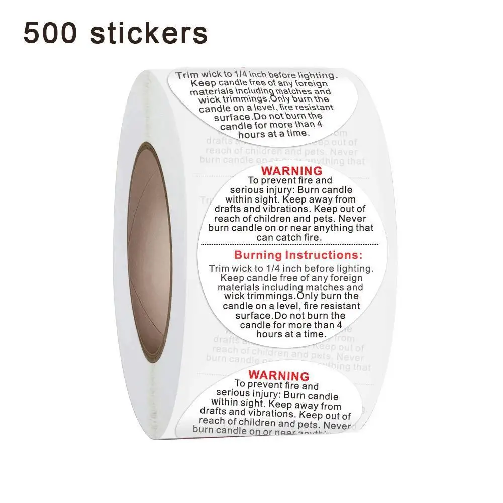 

500pcs/roll Candle Warning Label Candle Jar Container Stickers Waterproof Wax Melting Safety Label Vow Sticker Label 3.8cm