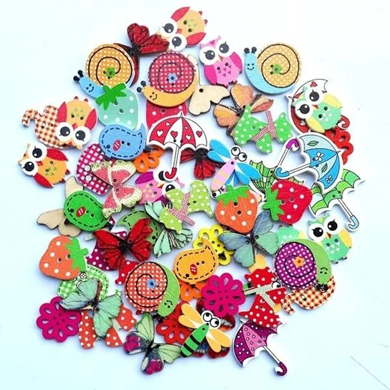 50pcs Mixed Animals 2Hole Wooden Buttons for Scrapbooking Crafts DIY Baby Children Clothing Sewing Accessories Button Decoration | Дом и сад