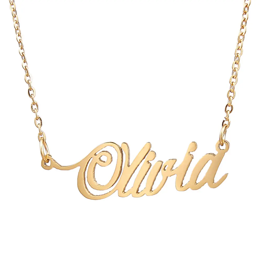 

Olivia Nameplate Necklace for Women Stainless Steel Jewelry Gold Plated Name Chain Pendant Femme Mothers Friends Gift