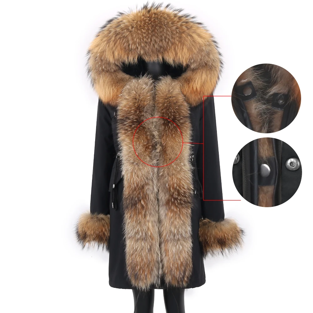2022 New Fashion Long Winter Jacket Women Outwear Thick Parkas Real Warm Fox Fur Liner Real Natural Raccoon Fur Collar Coat Hood