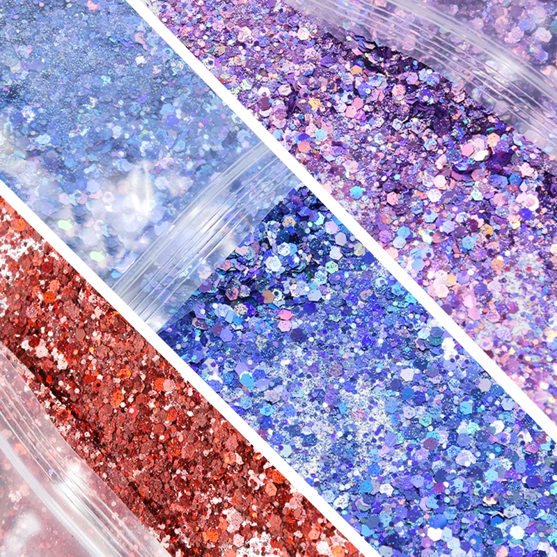 

1 Bag (50g) Ultra-Thin Mixed Chunky Holographic Glitter Sequins Silver/Gold/Purple Hexagon Flashing Nailarts LaserGlitter #FD43-