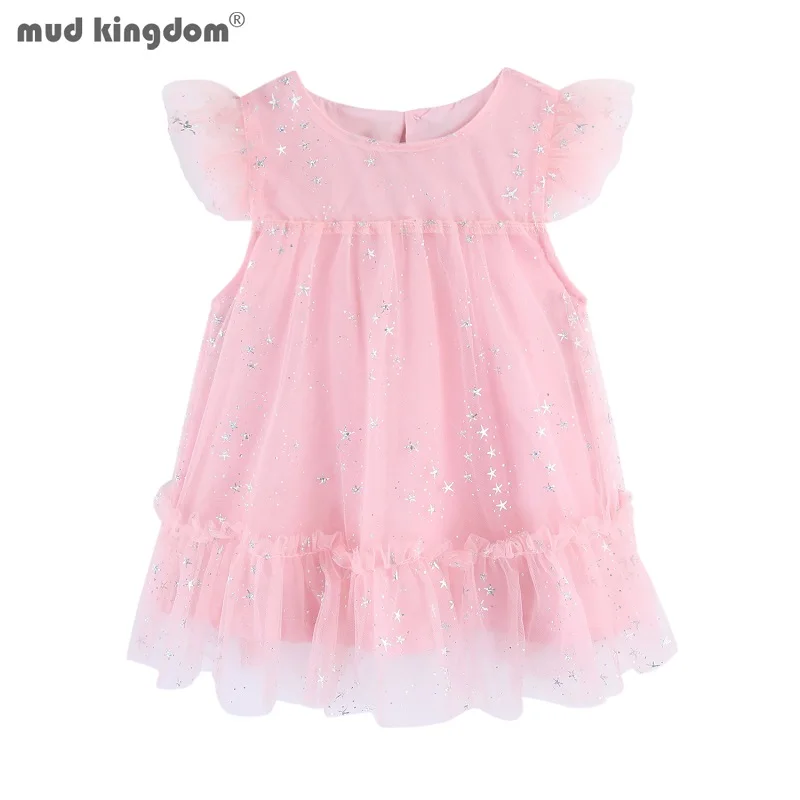 

Mudkingdom Sparkly Stars Baby Girl Dress Tulle Knee Length for Kids Dresses Ruffle Fluffy Party Princess Girls Summer Clothes