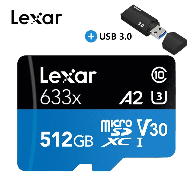Карта памяти micro sd Lexar 512 ГБ, micro sd карта 128 ГБ, 256 ГБ, высокая скорость до 95 м/с, класс 10 633x, micro sd, TF карта, флеш-карта