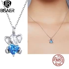 Женское Ожерелье с милым слоном BISAER, регулируемое длинное ожерелье из стерлингового серебра 925 пробы с синим цирконием 45 см, S925, EFN180