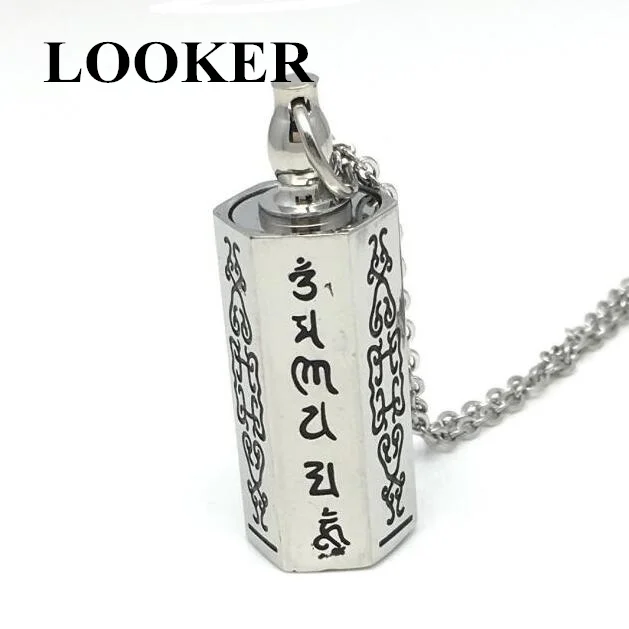 

LOOKER Six Words of Mantra Buddish Symbol Mens Pendants Necklaces Can Open Stainless Steel Male Jewelry Urns for Ashes