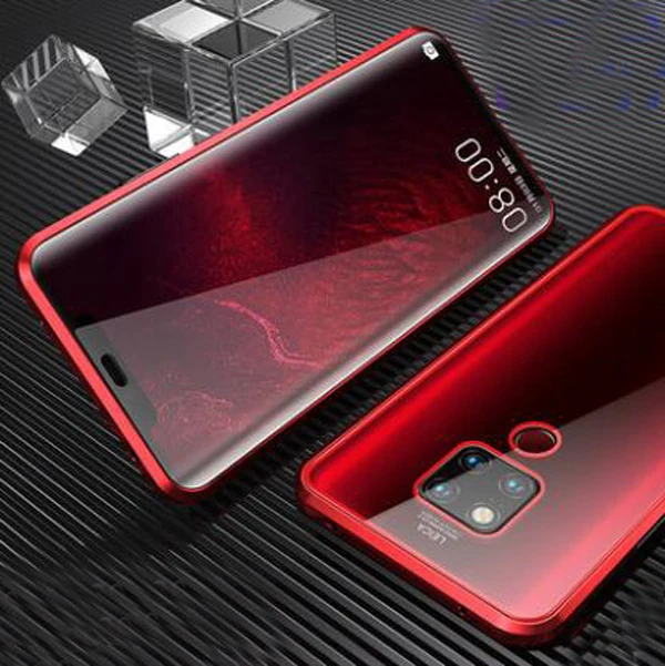 Red Двусторонний чехол с магнитным стеклом для huawei P20 P30 mate 20 10 Pro Lite mate 20X - Цвет: Red