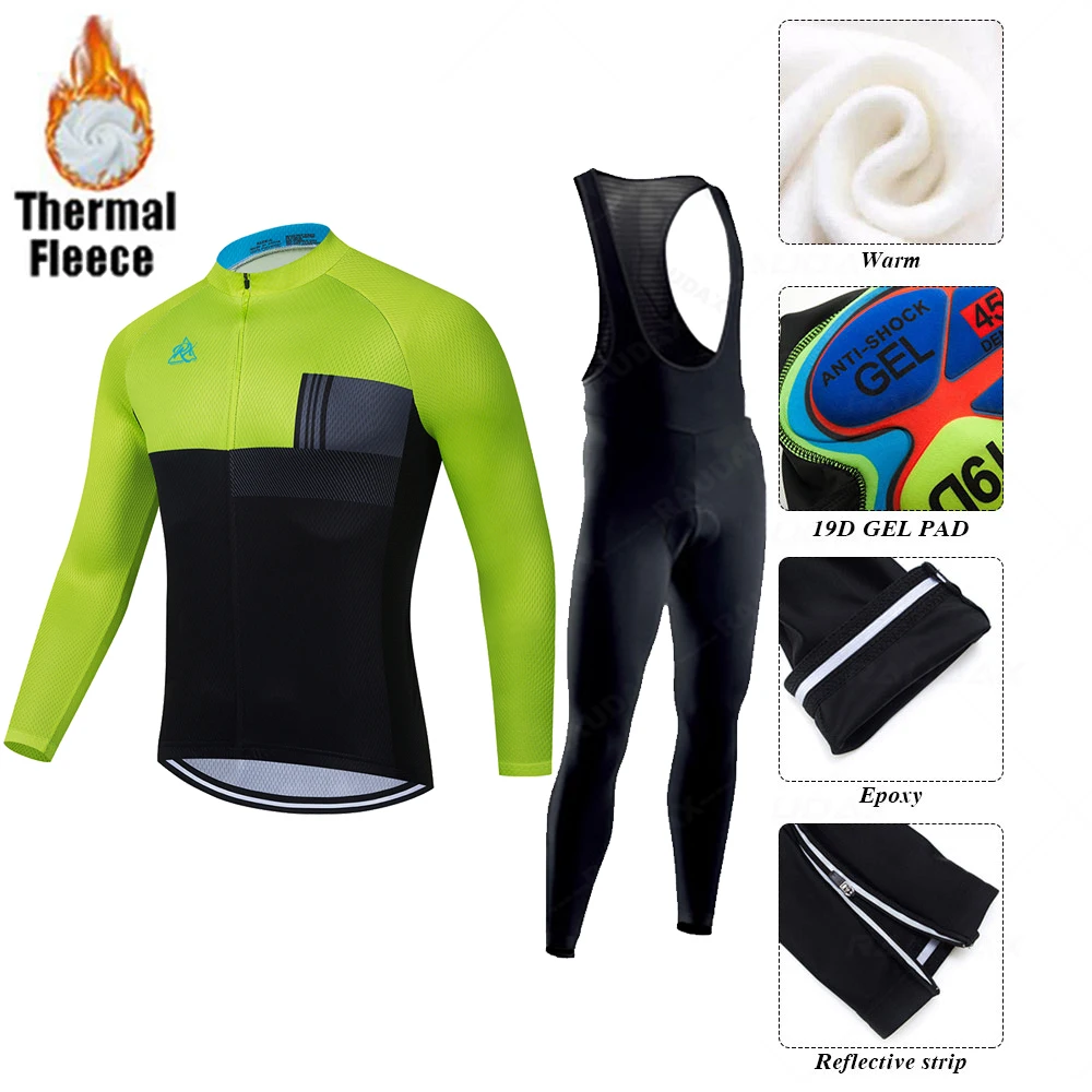 

2021 Team Winter Cycling Jersey Set MTB Long Sleeves Cycling Bib Pants Set Men Thermal Fleece Ropa De Ciclismo Suit