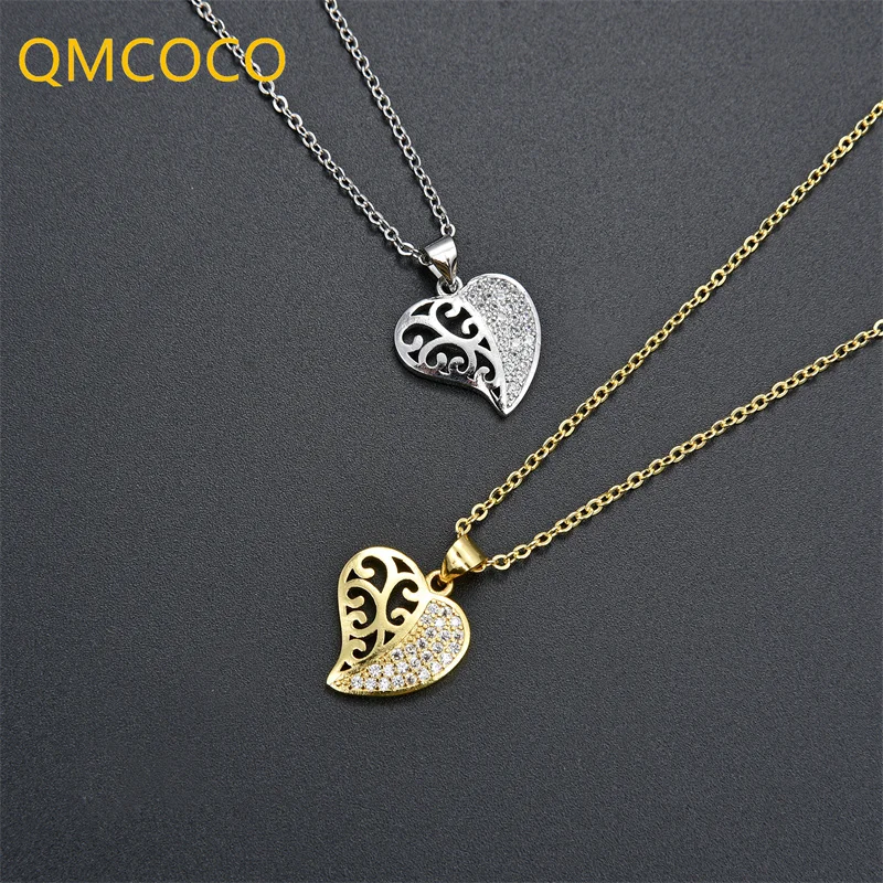 

QMCOCO серебряный цвет уникальный дизайн в форме сердца геометрический узор кулон ожерелье для женщин мужчин Мода Романтика ювелирные издели...