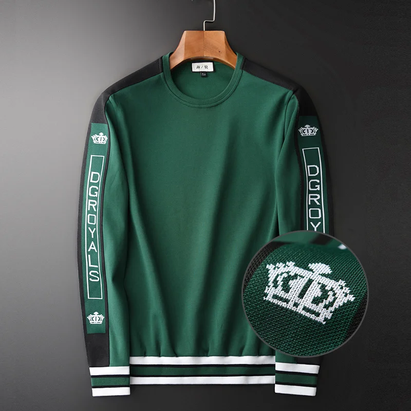 

spring autumn new fashion leisure mercerized cotton round neck Pullover men's splicing contrast color coat