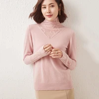 autumn winter new 100 pure wool pullover womens hollow cashmere sweater western style turtleneck top slim knit bottoming shirt