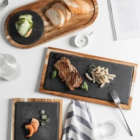 solid wood lovesickness western style japanese food wooden plate black slate steak main course tray dessert dinnerware