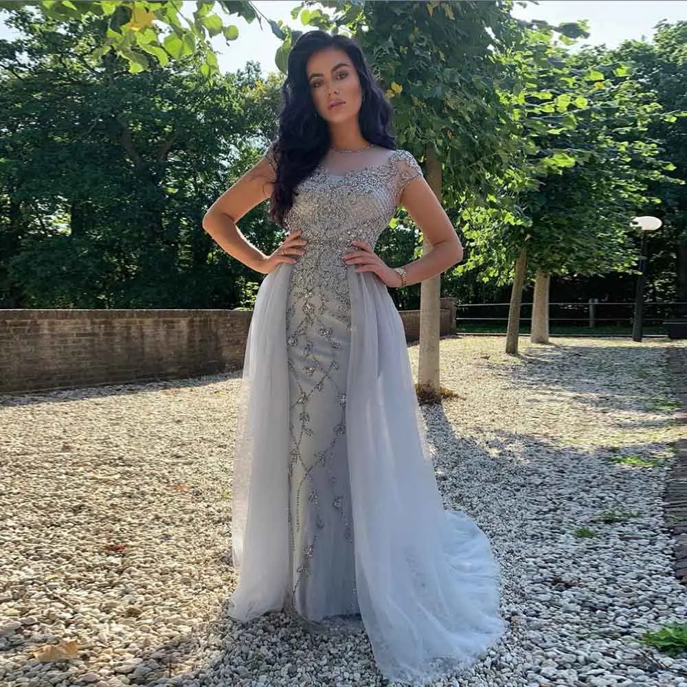 YQLNNE 2020 элегантные вечерние платья с серебряными кристаллами и бусинами тюлевые