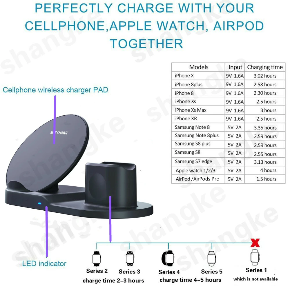3 in 1 fast wireless charger dock station fast charging for iphone 12 12 pro se 11 xr xs for apple watch 2 3 4 5 for airpods pro free global shipping
