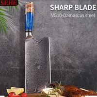 h%d0%be%d0%b6 kitchen knives set damascus steel vg10 chef knife cleaver paring bread knife blue resin and color wood handle cooking tool