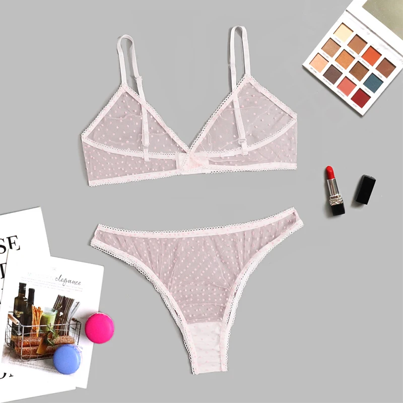

New Bra set Sexy Polka Dot Lingerie set Women Comfortable Transparent Brassiere+Panty Intimates Sexy Lingerie for Girls