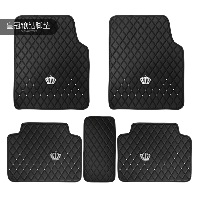 

fashion cartoon crown diamond leather anti slip car foot mats girls women universal car floor mats diamond for all car model
