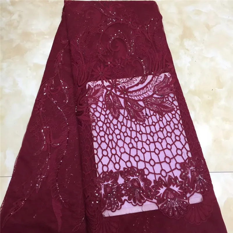 

2019 High Quality African Lace Fabric Popular French Laces Fabrics Tulle Sequins Nigerian Lace Fabric For Wedding Dress xz66-391