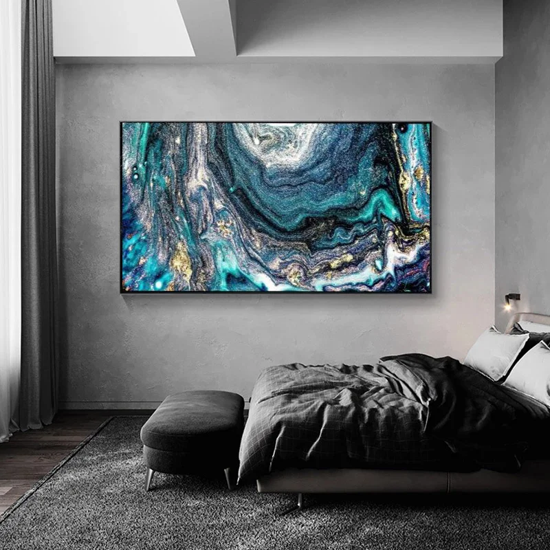 Синий Комфортабельный Вихревой Структурный Живопись Маслом на Холсте Стенное Искусство Уютные Покрытия и Ковры Абстрактный Плакат Для Дома Декор.