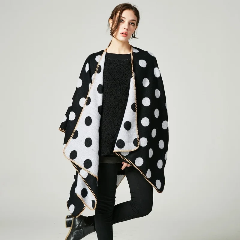 Женские длинные утолщенные шарфы Дамское пончо с разрезом на осень и зиму