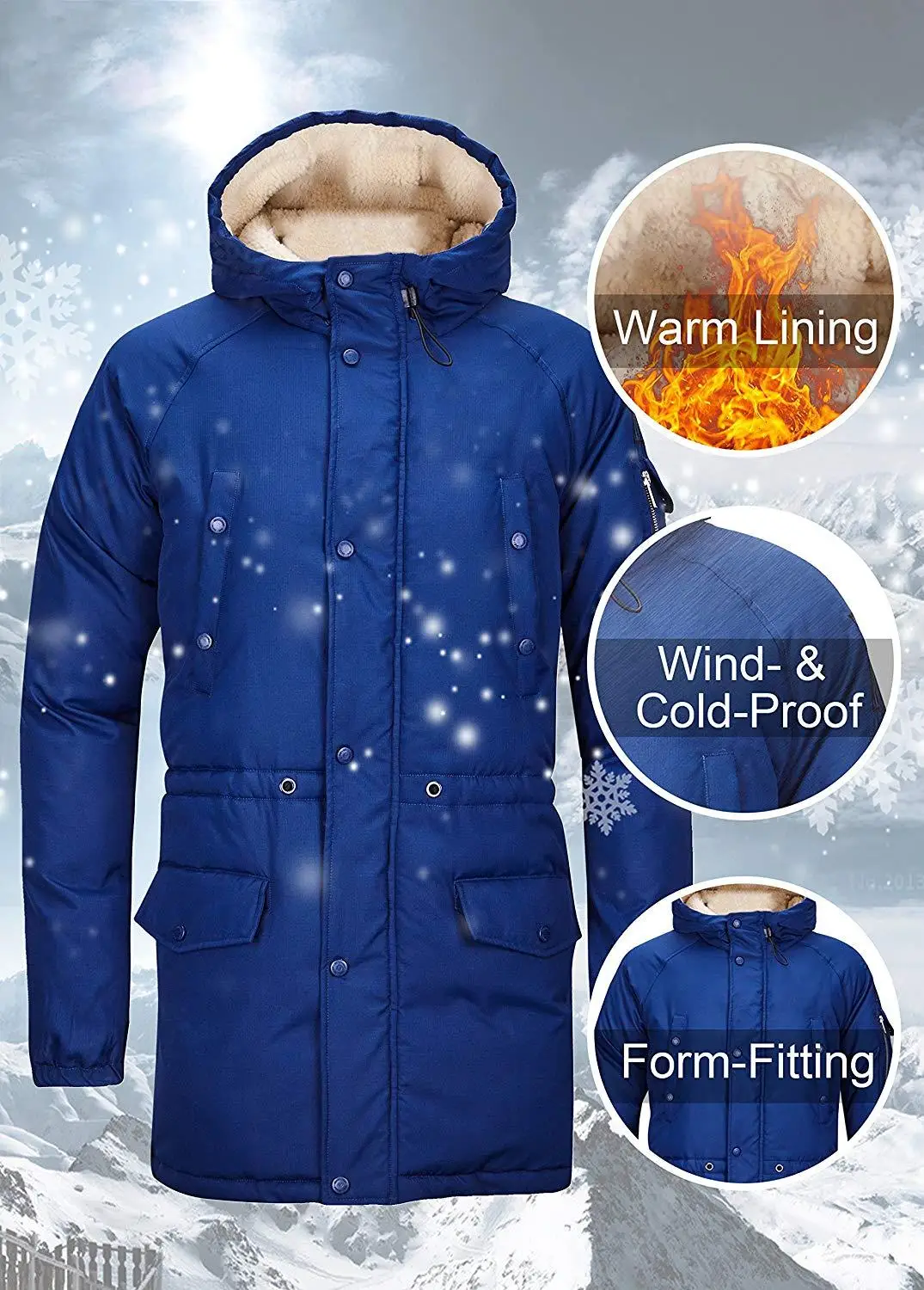 

ZITY Coat Men Fleece Hooded Jacket Parkas Windproof Casual Thicken Padded Cotton Outwear Pockets Winter Warm Outwear
