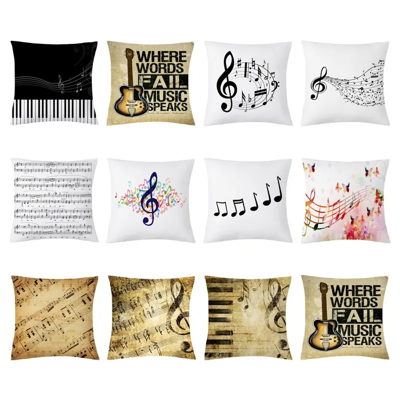 

Creative Music Notes Cushion Cover Piano Guitar Music Score Print Polyester Throw Pillow Case Sofa Home Decoration Pillowcase