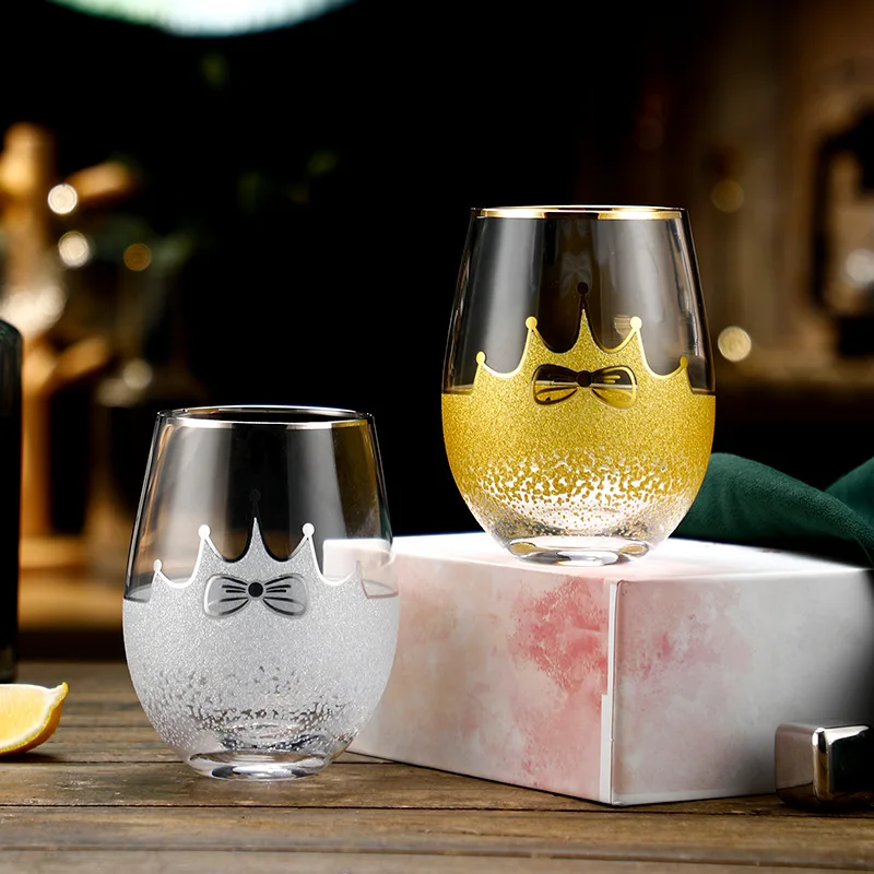 

Set of 2 novelty design big round egg shaped gold and silver color glass mugs home drinkware morning water cups