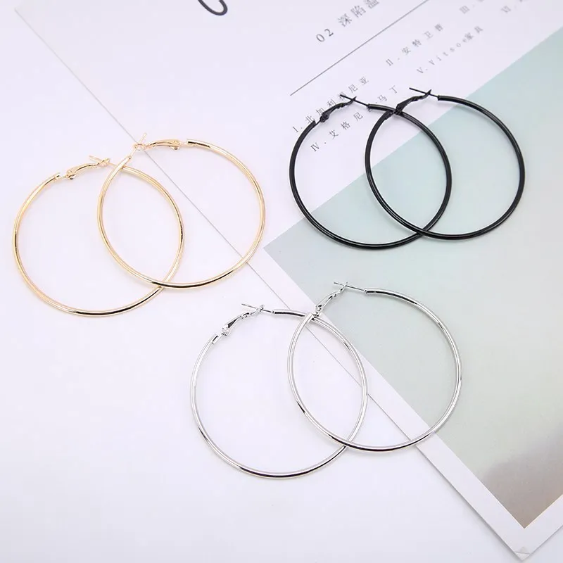 

1Pair Fashion Women Large Hoop Earrings Big Smooth Circle Earrings Loop Earrings Jewelry