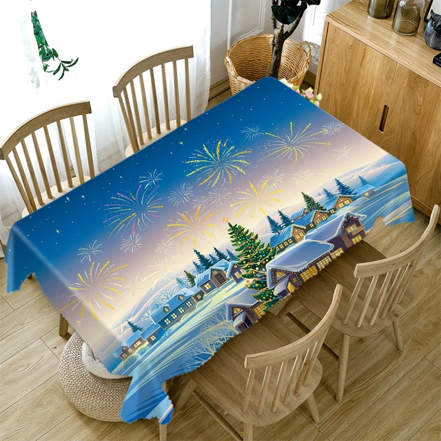 Home Christmas Party Decorations Tablecloth Blue Crystal Tree Pattern Thicken Cotton Rectangular Round 3d Table cloth | Дом и сад