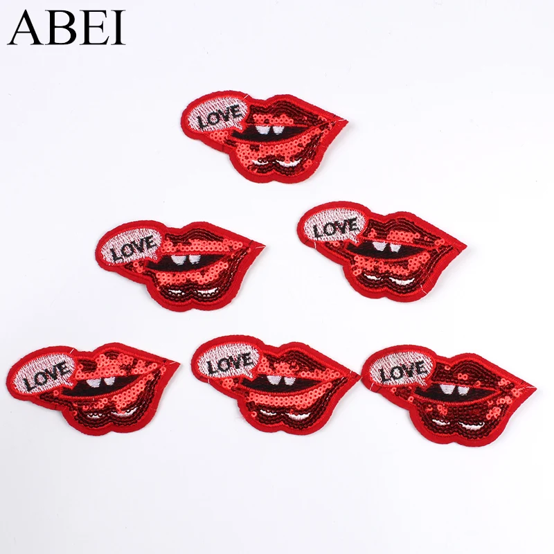 10 шт. расшитые блестками нашивки в виде губ с вышивкой наклейками DIY модное платье