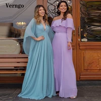verngo dusty bluelavender silk chiffon evening dresses with sleeves women long prom gowns simple plus size formal party dress
