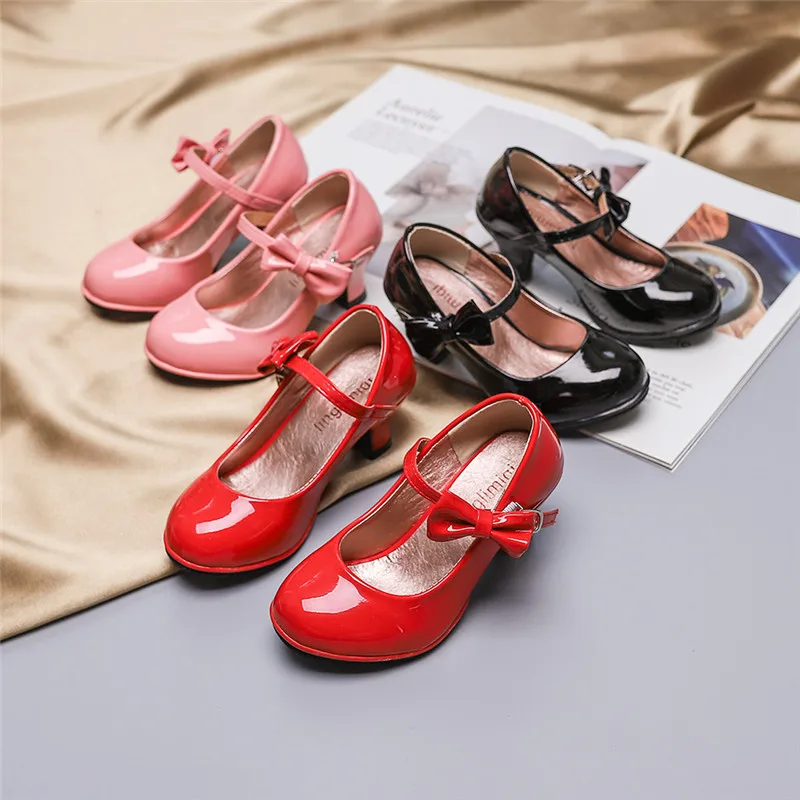

New Children Shoes High Heels Princess Sweet Sandals For Girls Girls Leather Shoes Autumn Bowtie Sandals