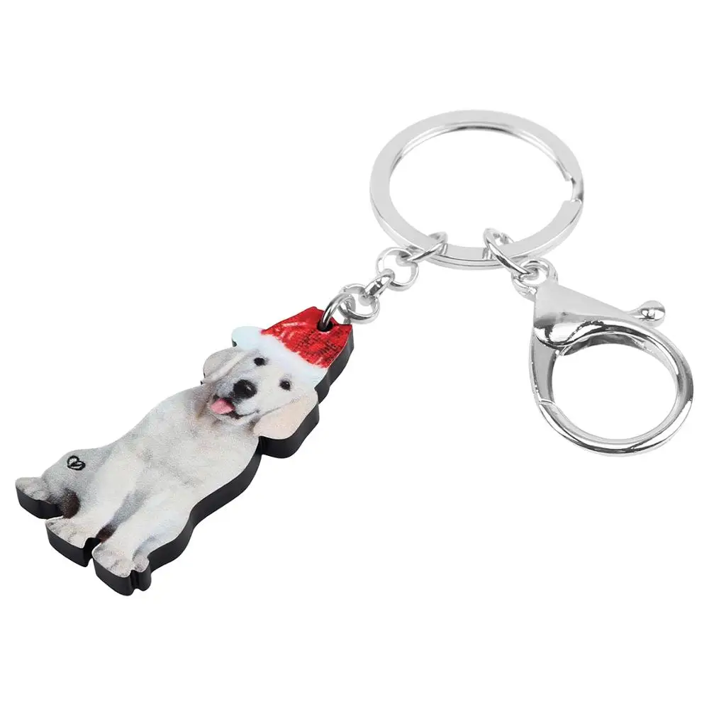 ARWA Acrylic Christmas Hat Sitting Labrador Dog Key chains Rings Bag Car Purse Decorations Keychains For Women Girls Gift | Украшения и