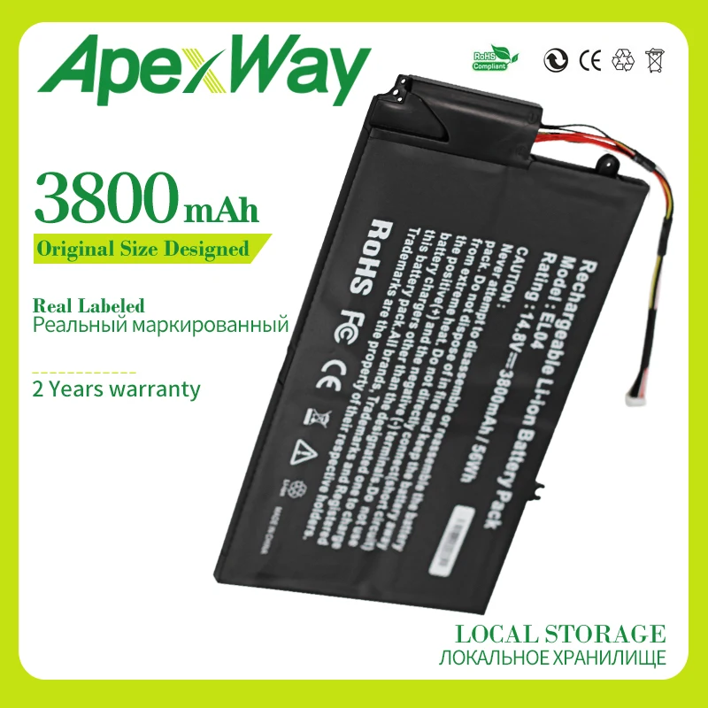 Аккумулятор Apexway EL04 EL04XL ELO4XL HSTNN-IB3R UB3R TPN-C102 для HP ENVPR4 I5-3317U ENVY 4 4T-1000 Envy TouchSmart 14 8 в |