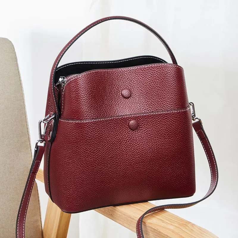 

YourSeason Fashion Genuine Leather Ladies Bucket Bag 2021 Versatile Soft Cowhide Women Shoulder Crossbody Handbag Solid Color