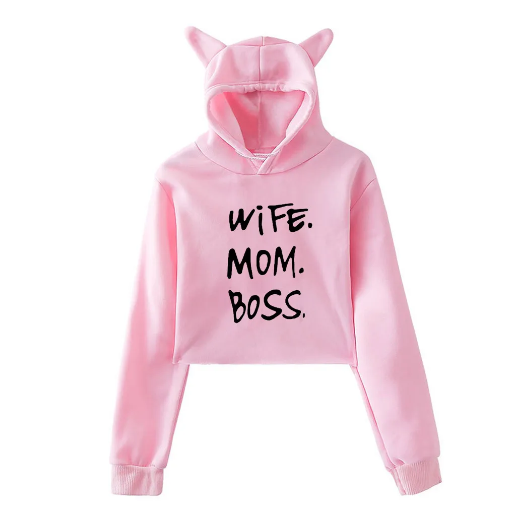 Женская толстовка топы зимняя индивидуальная с кошачьими ушками поясничная