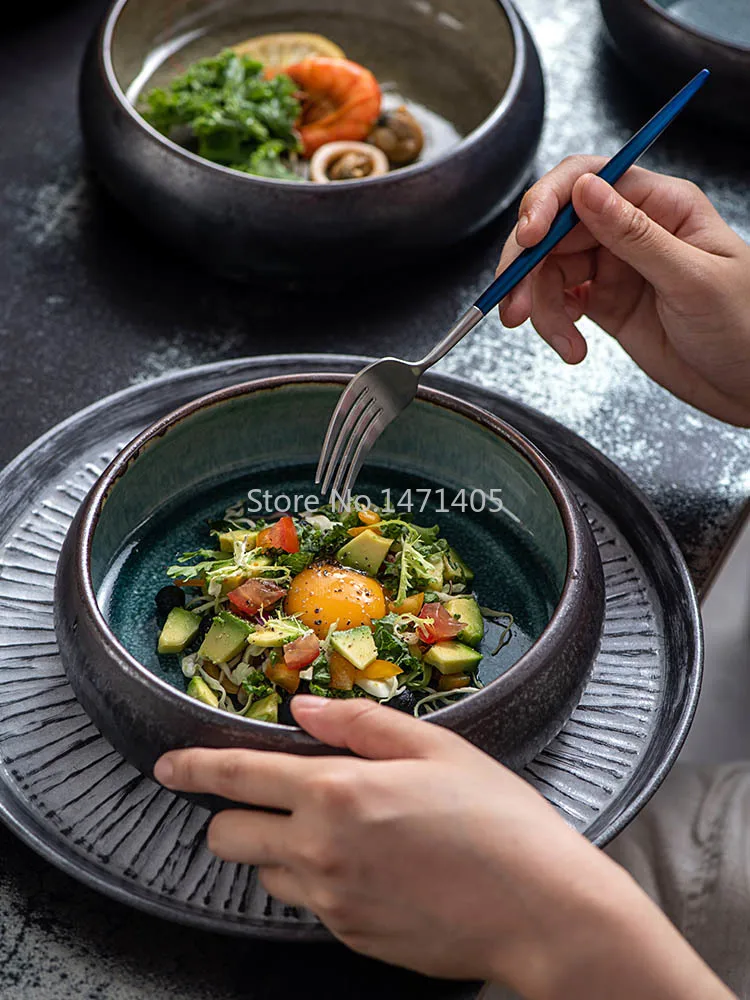 

Креативная японская керамическая миска для риса миска для лапши миска для салата миска для десерта Ретро посуда для настроения мелкая миск...