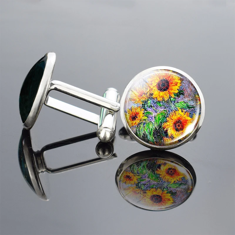 Ван Гог серебряные запонки Звездная ночь ручной работы масляной живописи