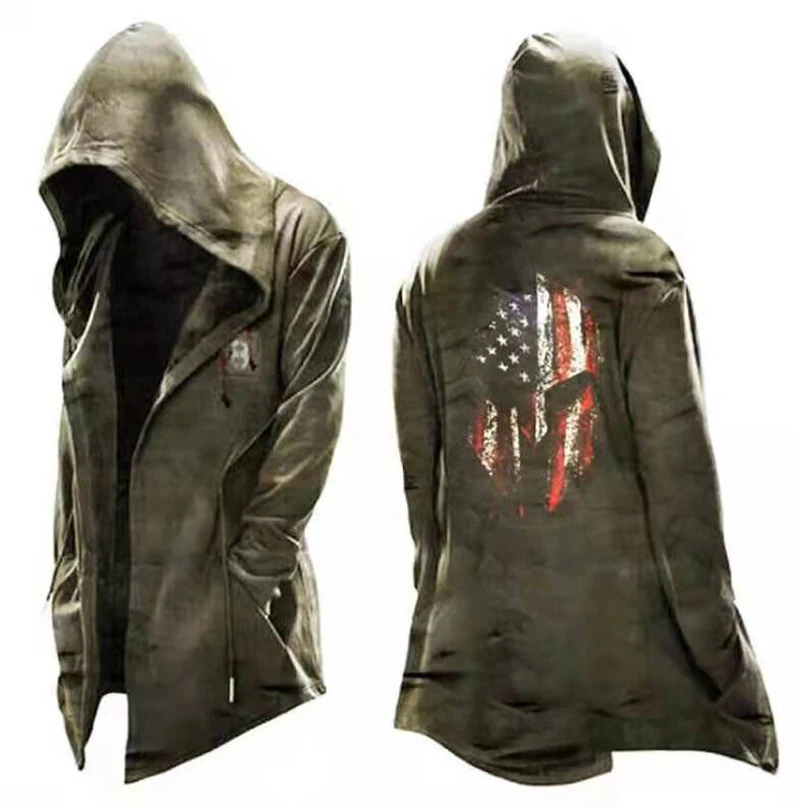 

2022 Autumn Hooded Sweatshirts Black Hip Hop Print Mantle Hoodies Fashion Jacket long Sleeves Vintage Cloak Coats Loose Outwear