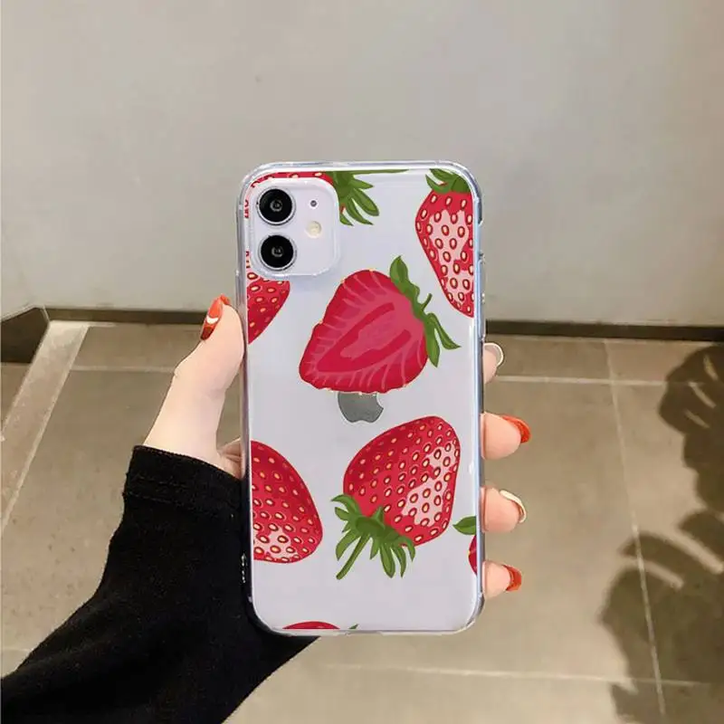 

Strawberry Macron food carcasa pink Phone Case Transparent for iPhone 6 7 8 11 12 s mini pro X XS XR MAX Plus