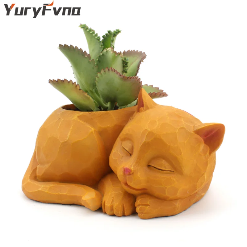 

Смола Цветочный горшок, горшок для суккулента кошка пижамы для малыша в форме цветочного горшка с рисунком милого котенка полимерный горшо...