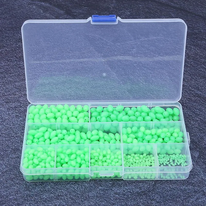 

900Pcs/Box Fishing Floats Beads Multi Size Oval Luminous Fishing Beads Bass Bait Lures Glowing Balls Freshwater