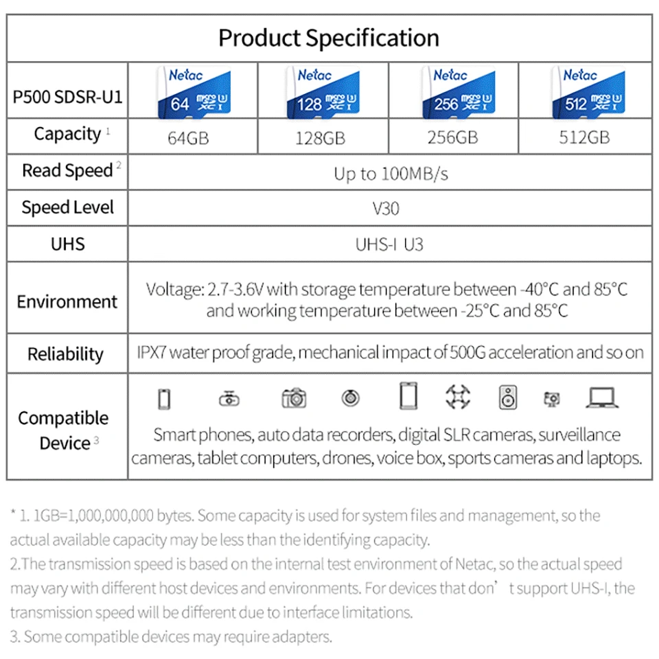 Netac Micro SD карта 32 ГБ 64 128 256 UHS 1 слот для карт памяти 16 GB видео в формате 4 K U3 V30 Flash SDCard