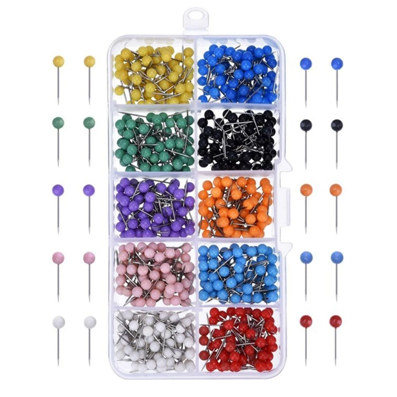 

10 Colors Push Pins Round Plastic Head With Steel Point Assorted Colourful Pins