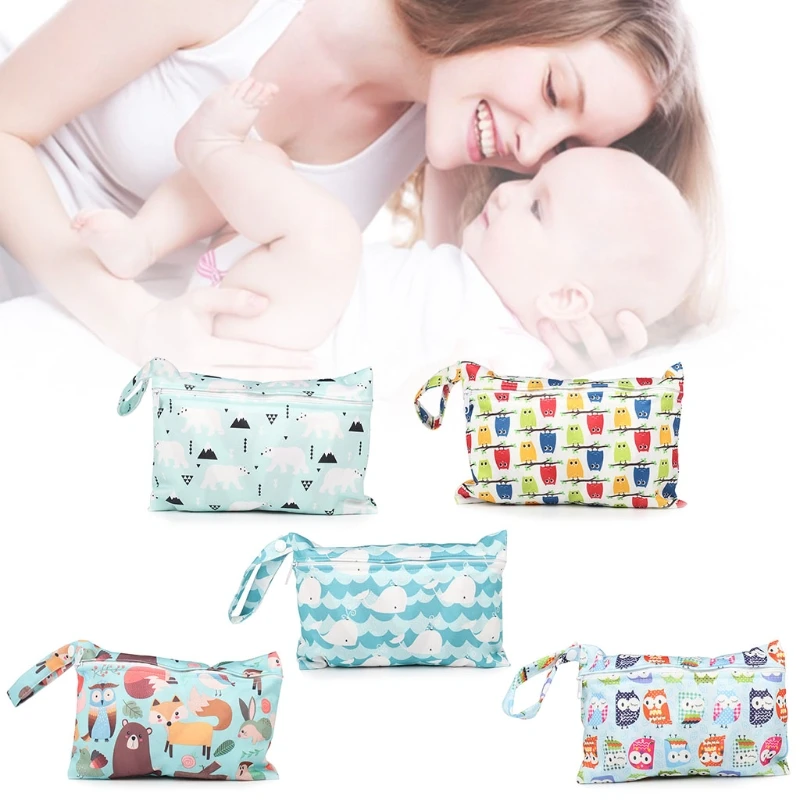

Baby Diaper Bag Printed Waterproof Wet Dry Nappy Zipper Handbag Stroller Carry Pack Travel Outdoor Wet Diaper Storage Pocket