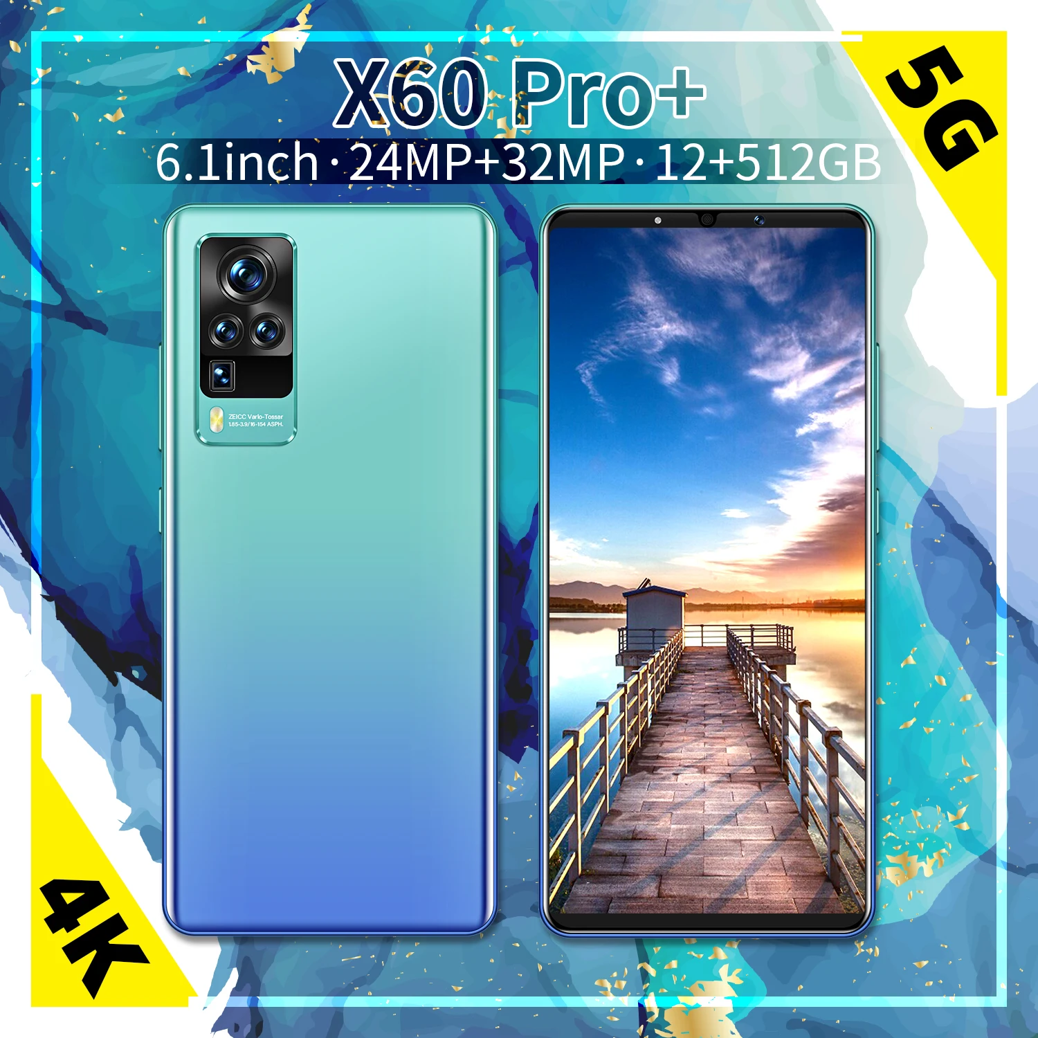 

Smartphones 6.1" X60 Pro+ Network MTK6889 10Core 24+32MP Android10 12G RAM 512G ROM 5G Global Version Mobile Phone Undefined