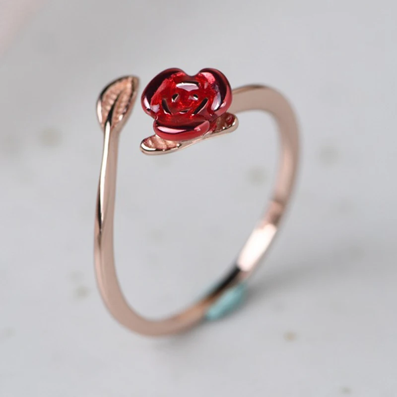 

FNJ Винтажное кольцо с цветком розы серебро 925 пробы регулируемые серебряные кольца S925 для женщин ювелирные изделия цвета розового золота
