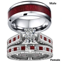 carofeez fashion lovers rings vintage stainless steel men ring romantic crystal rhinestones ring set wedding band gift